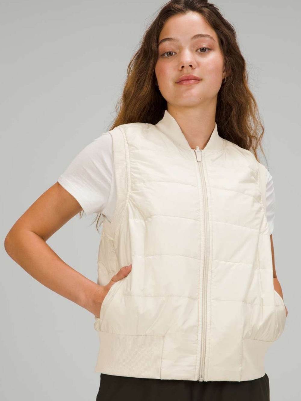 Lululemon Non-Stop Bomber Vest - White Opal - Quilted Reversible Fall Cream